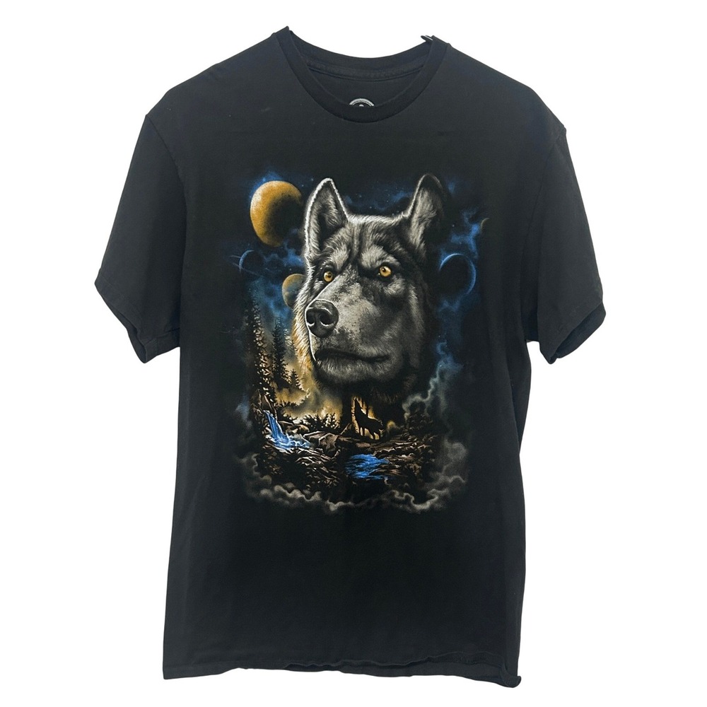 Wolf Graphic T Shirt L Black Animal Art Naturecore Dark Fantasy Streetwear